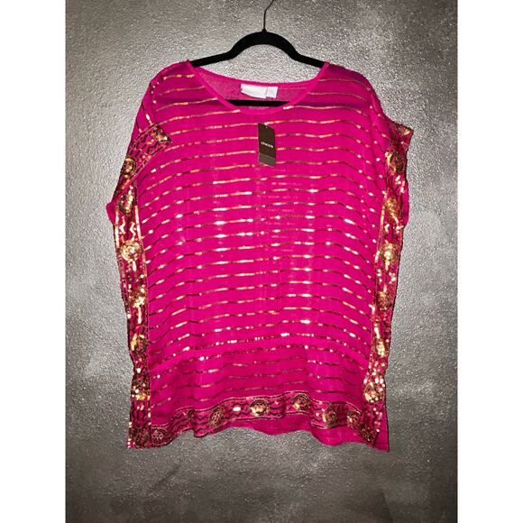 Chico’s  Sequin Spendor Lina  Summerberry  Top Blouse  XL  NWT - Picture 2 of 6